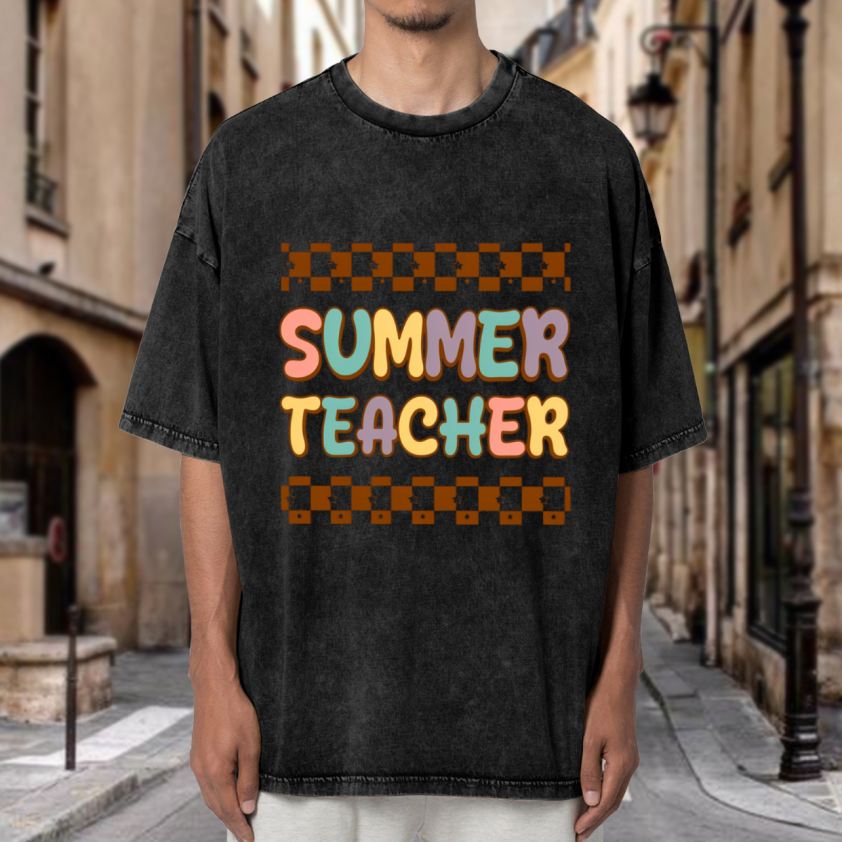 Groovy Teacher Vacation washed graphic T-shirt product image