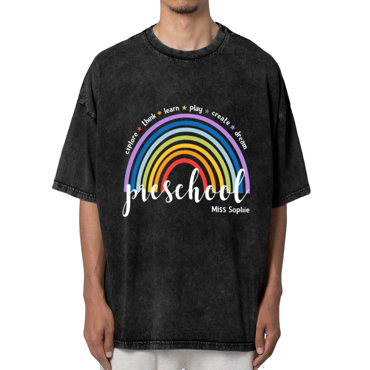 Custom Preschool Teacher washed graphic T-shirt product image