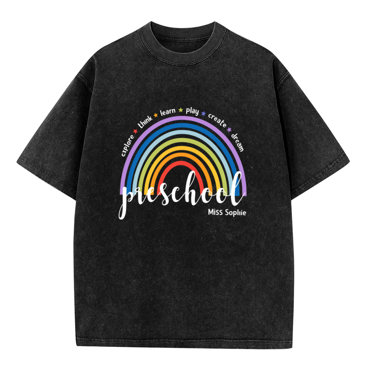 Custom Preschool Teacher washed graphic T-shirt product image
