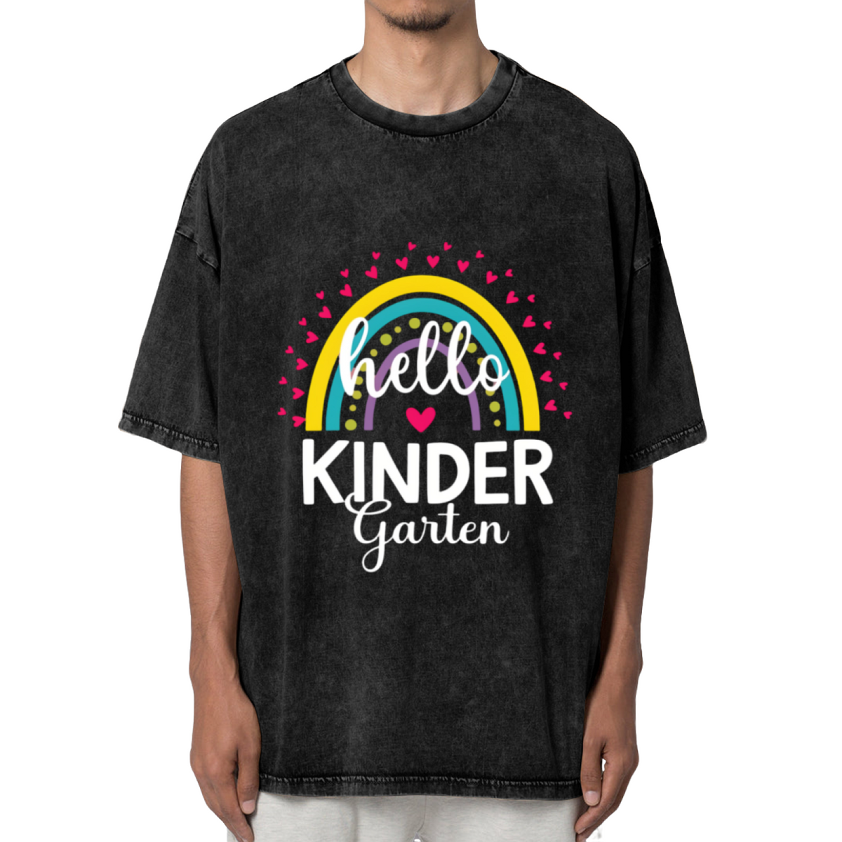 Hello Kindergarten Rainbow Teacher washed graphic T-shirt product image