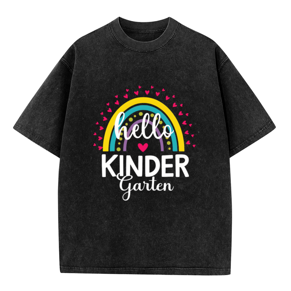 Hello Kindergarten Rainbow Teacher washed graphic T-shirt product image