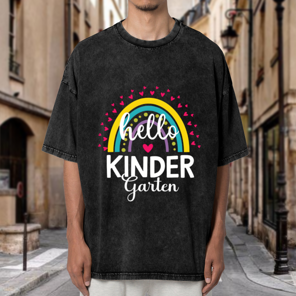 Hello Kindergarten Rainbow Teacher washed graphic T-shirt product image