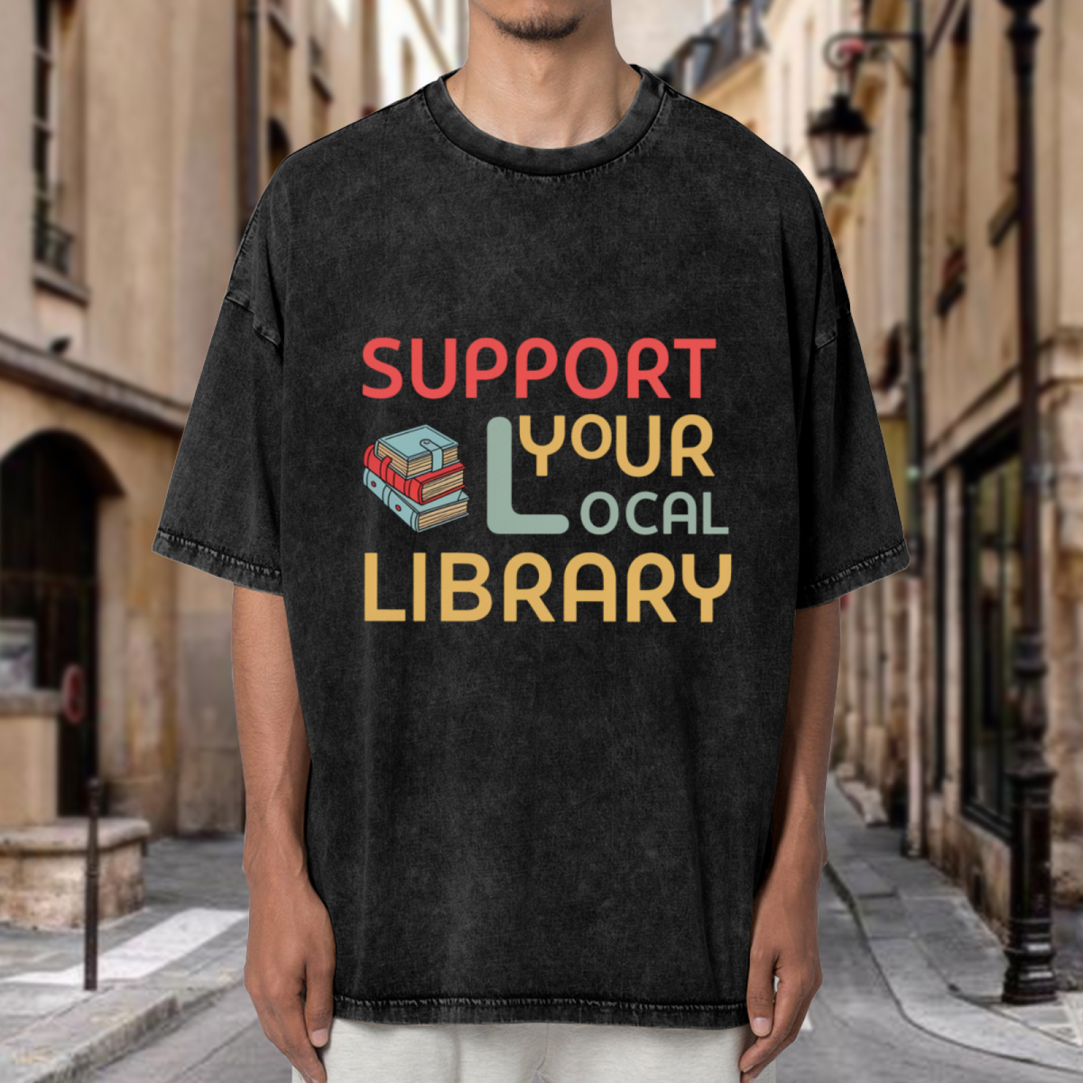 Support Your Local Library washed graphic T-shirt product image