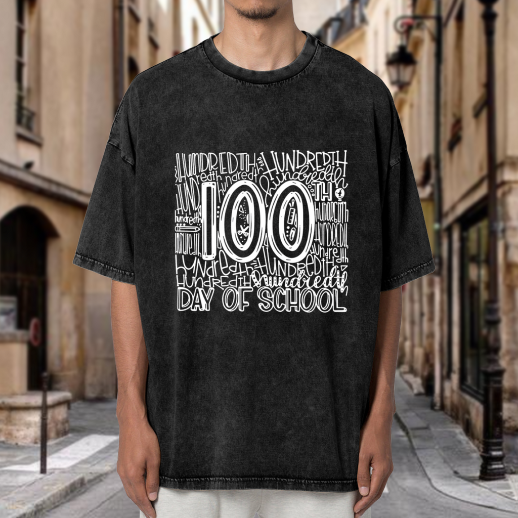 Teacher 100 Days of School washed graphic T-shirt product image