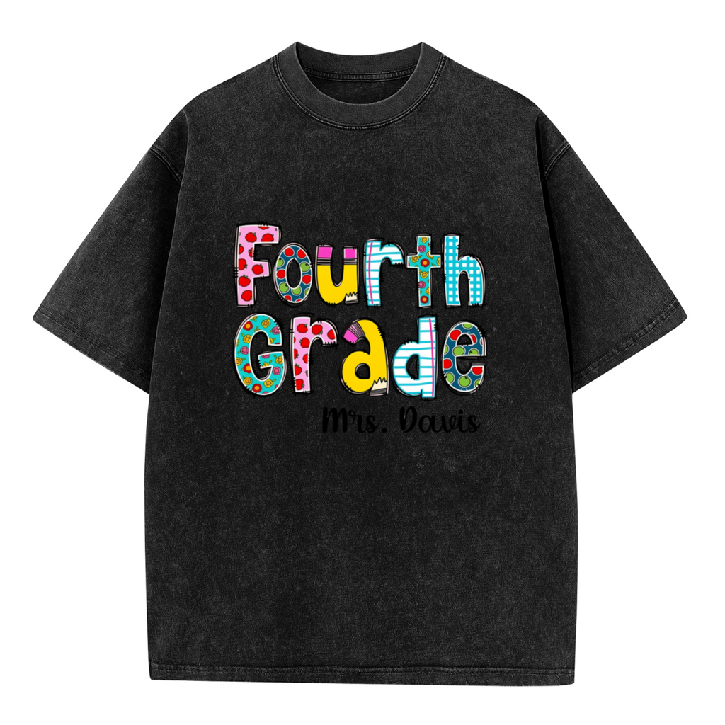 Customized Teacher washed graphic T-shirt product image