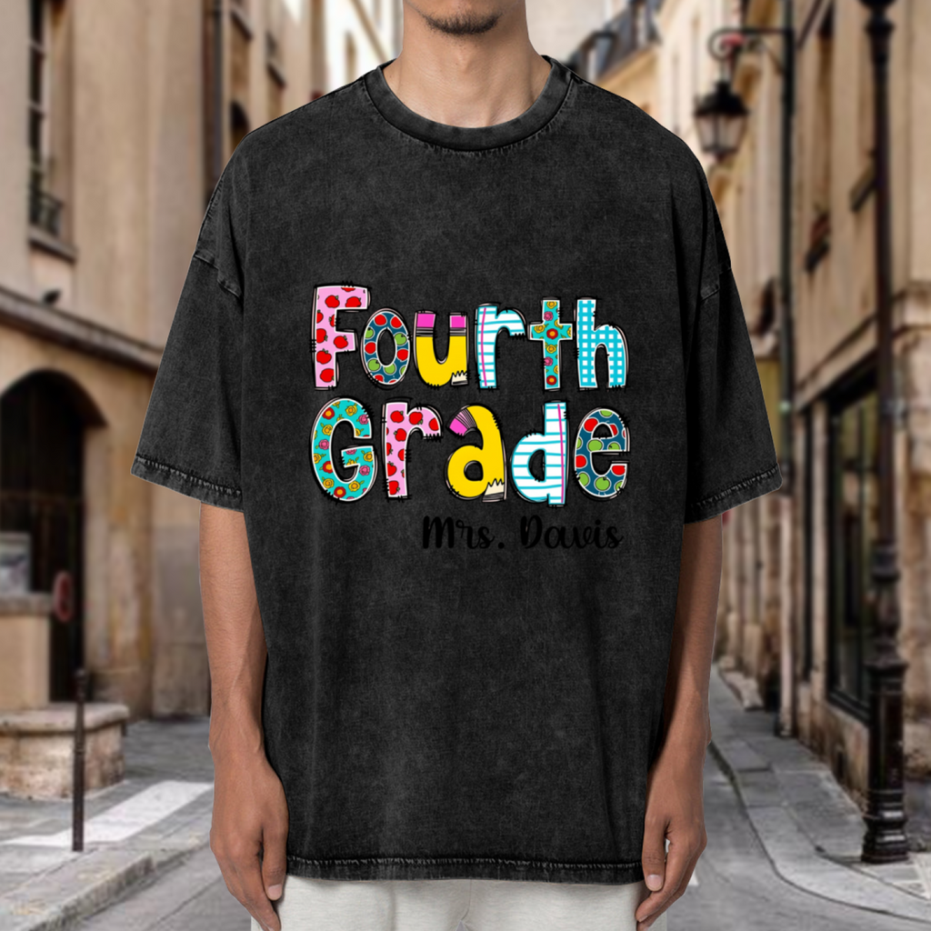 Customized Teacher washed graphic T-shirt product image