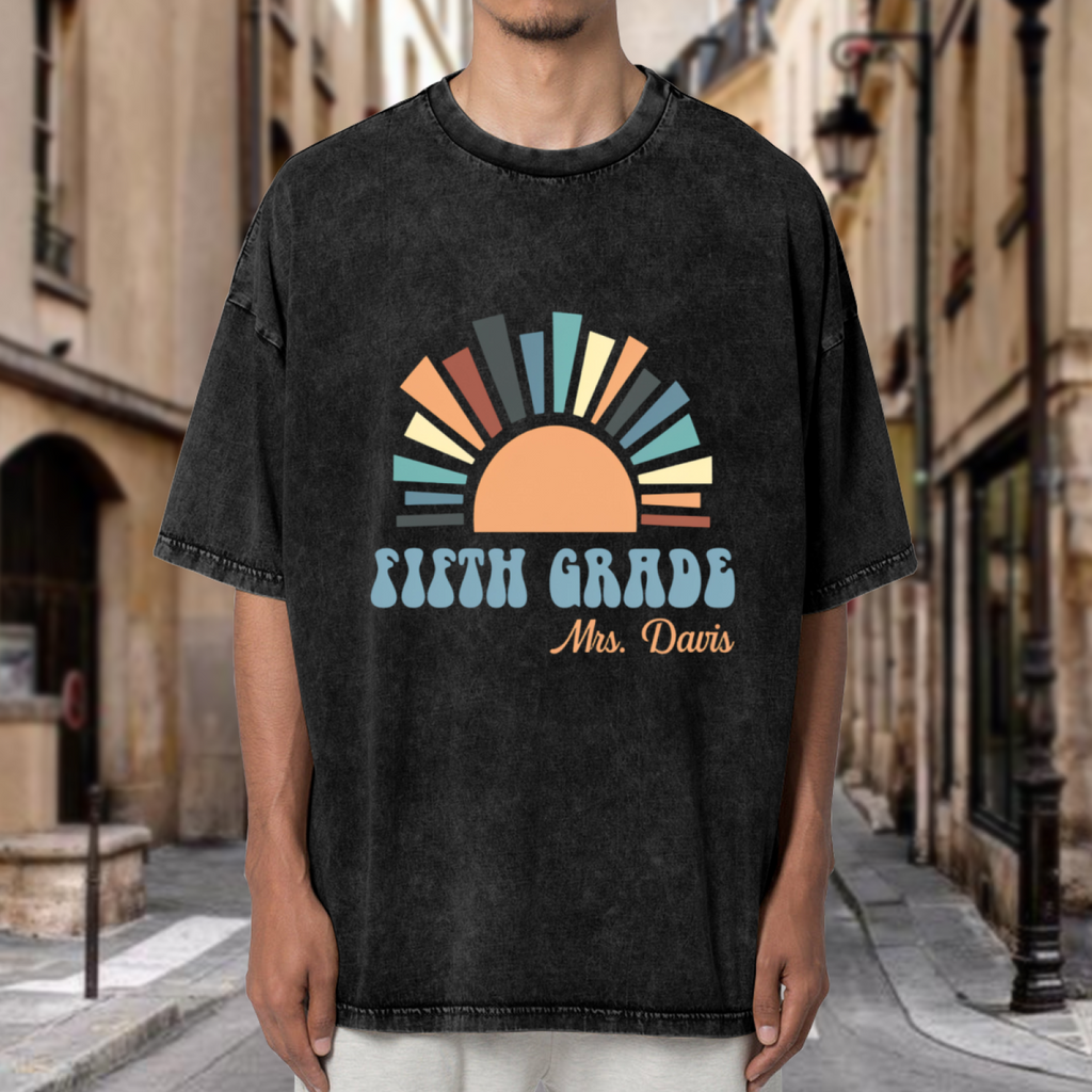 Retro Fifth Grade Teacher washed graphic T-shirt product image