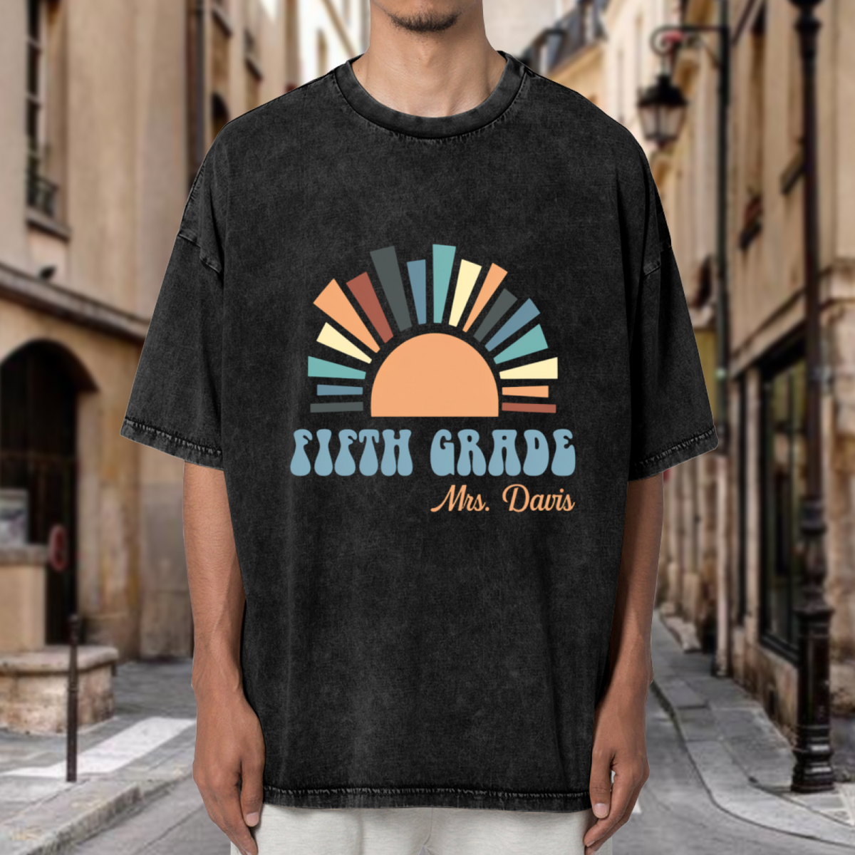 Retro Fifth Grade Teacher washed graphic T-shirt product image