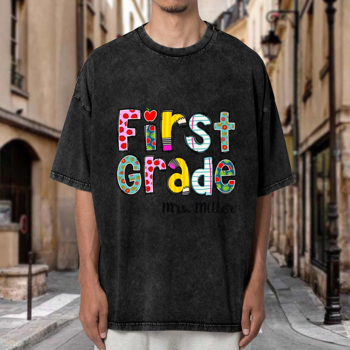 Custom Teacher washed graphic T-shirt product image