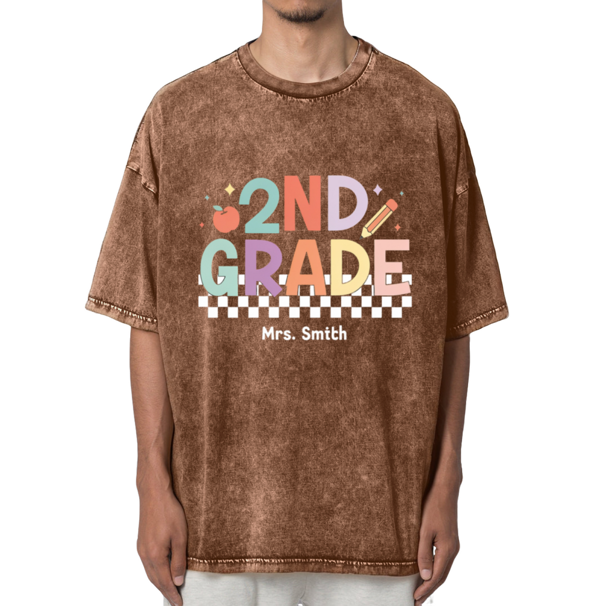 2nd Grade Teacher Washed Graphic T-Shirt