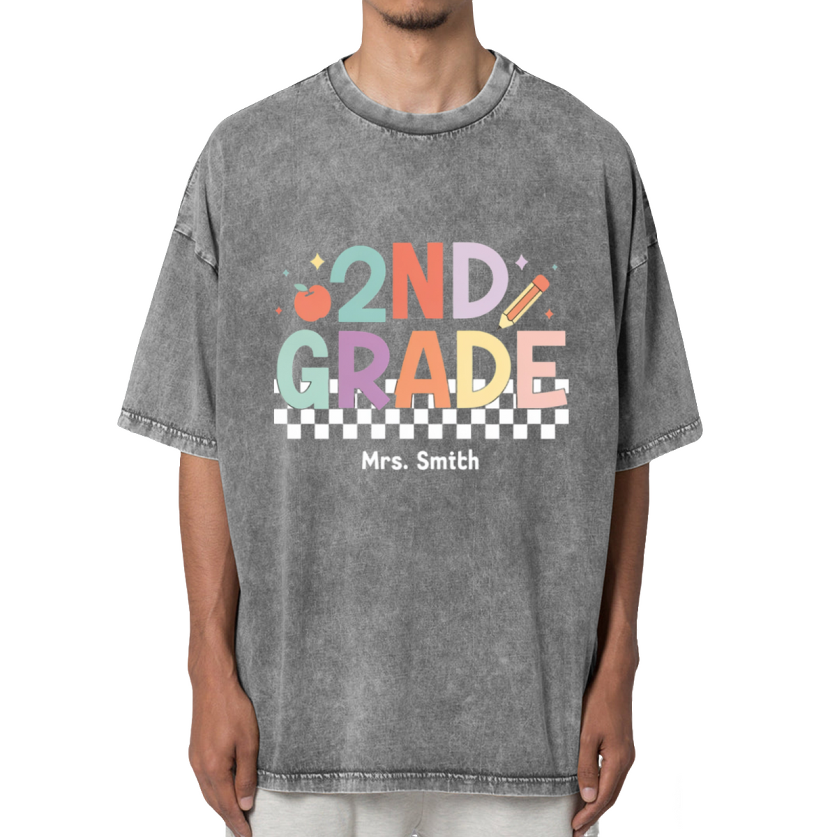 2nd Grade Teacher Washed Graphic T-Shirt
