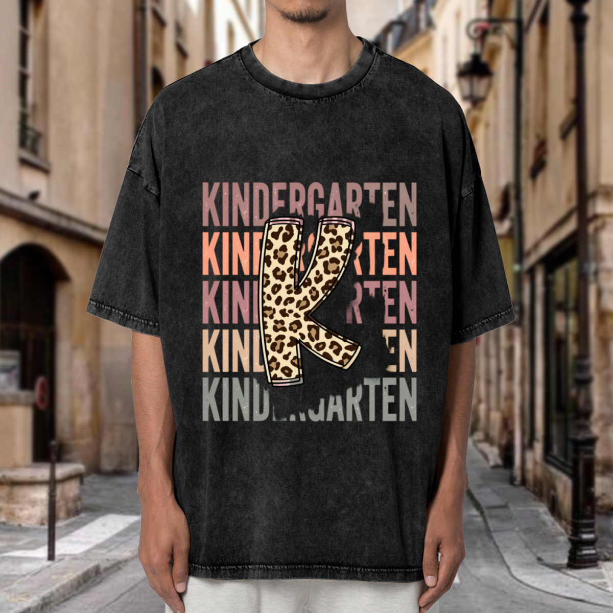 Retro Kindergarten Teacher washed graphic T-shirt product image
