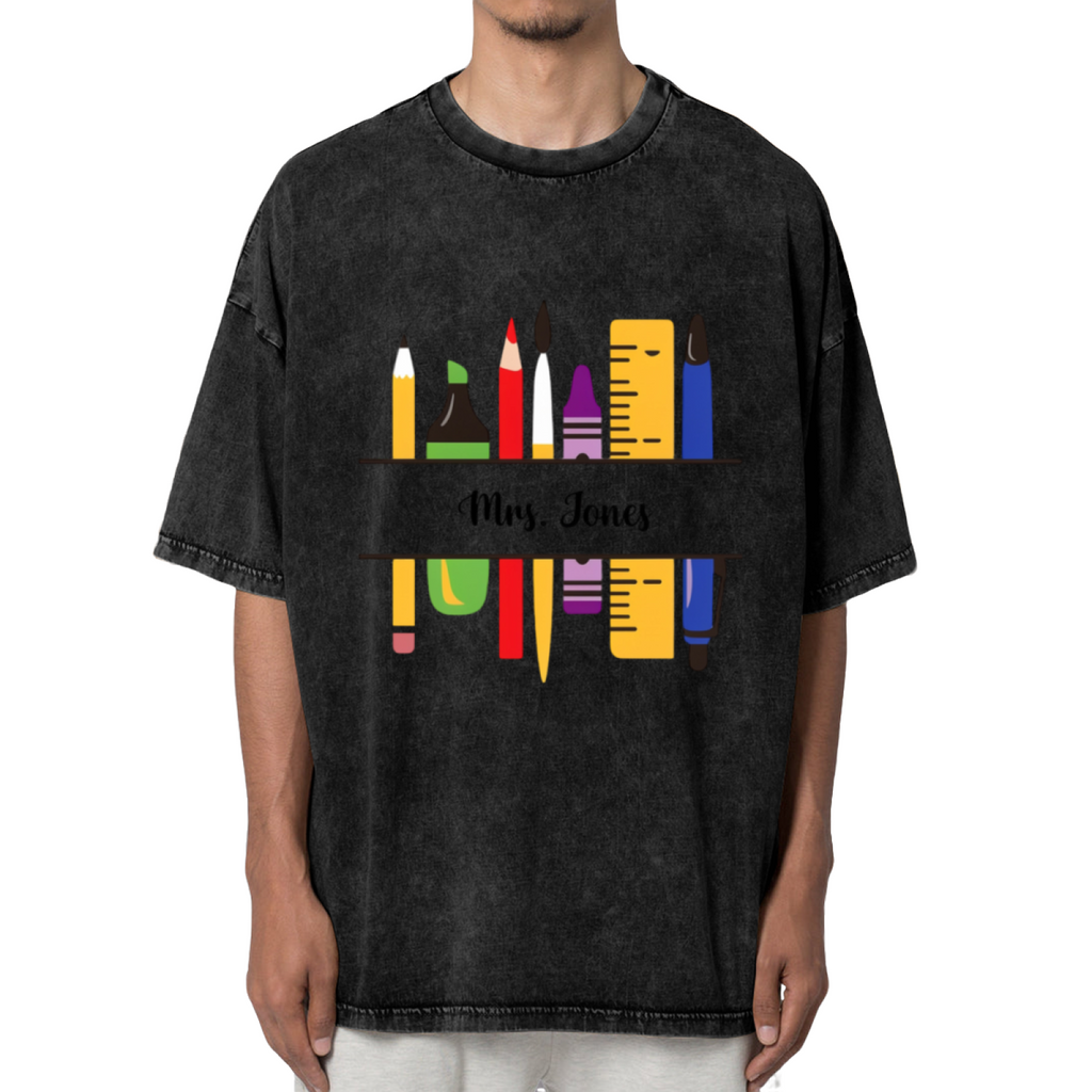 Customized Teacher Pencil washed graphic T-shirt product image