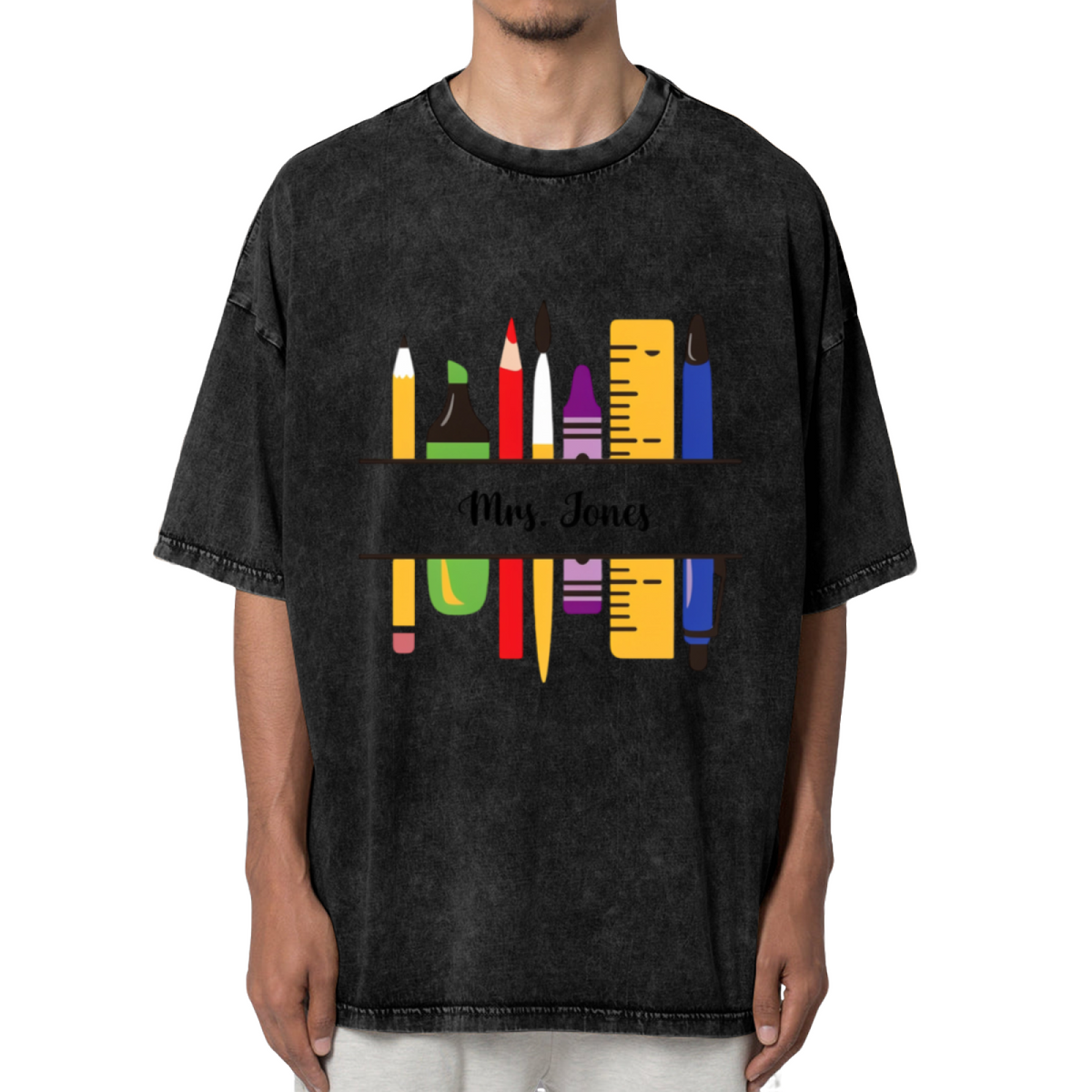 Customized Teacher Pencil washed graphic T-shirt product image