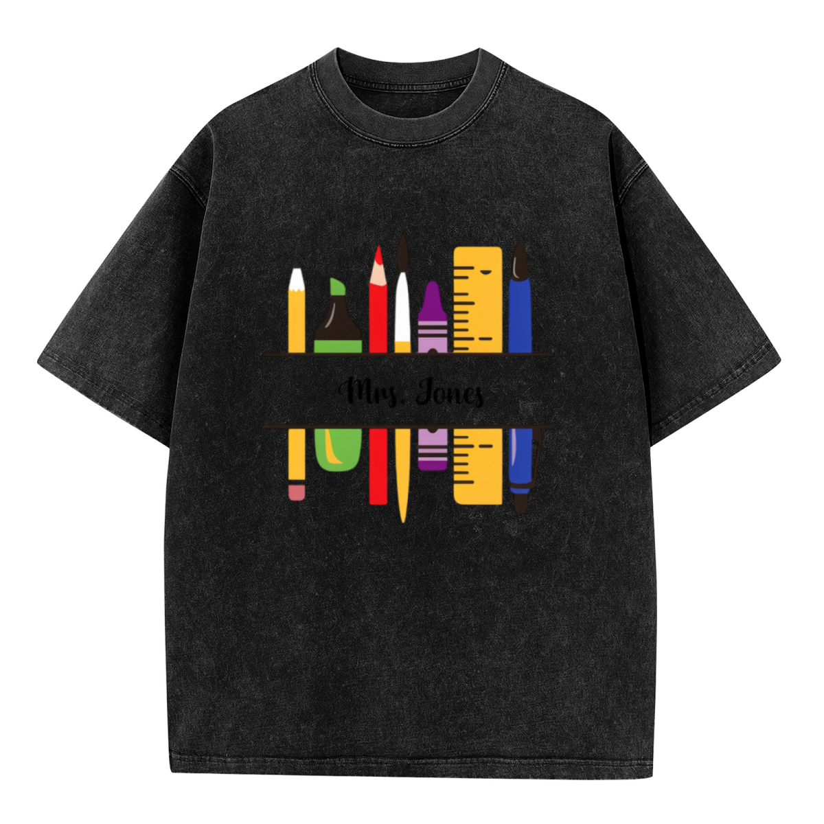 Customized Teacher Pencil washed graphic T-shirt product image
