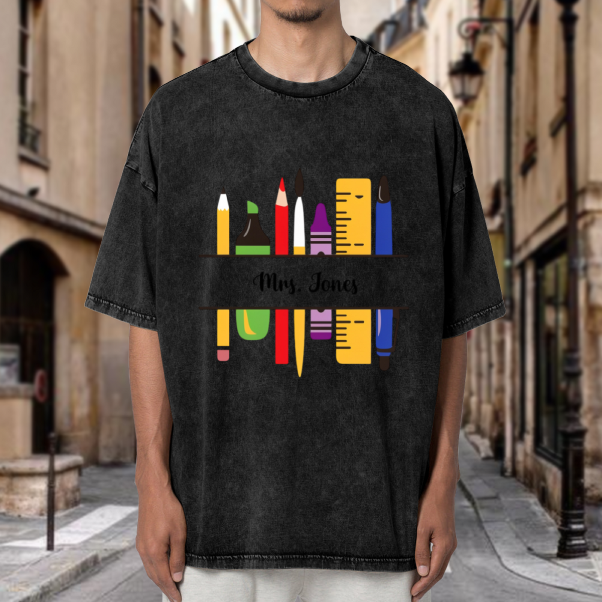 Customized Teacher Pencil washed graphic T-shirt product image