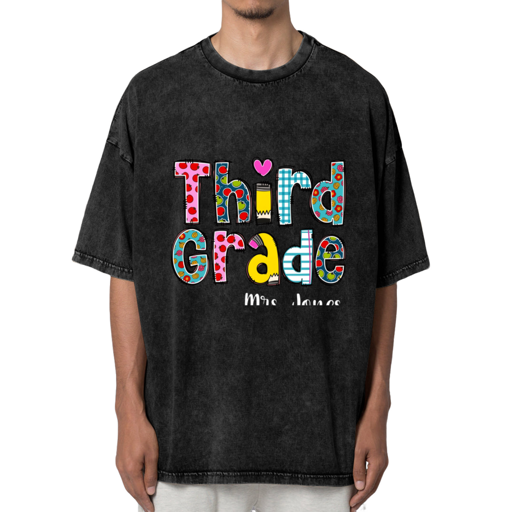 Custom Teacher 3rd Grade washed graphic T-shirt product image