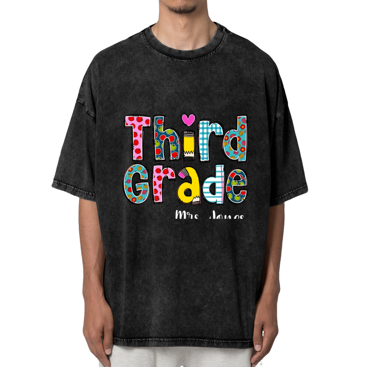 Custom Teacher 3rd Grade washed graphic T-shirt product image