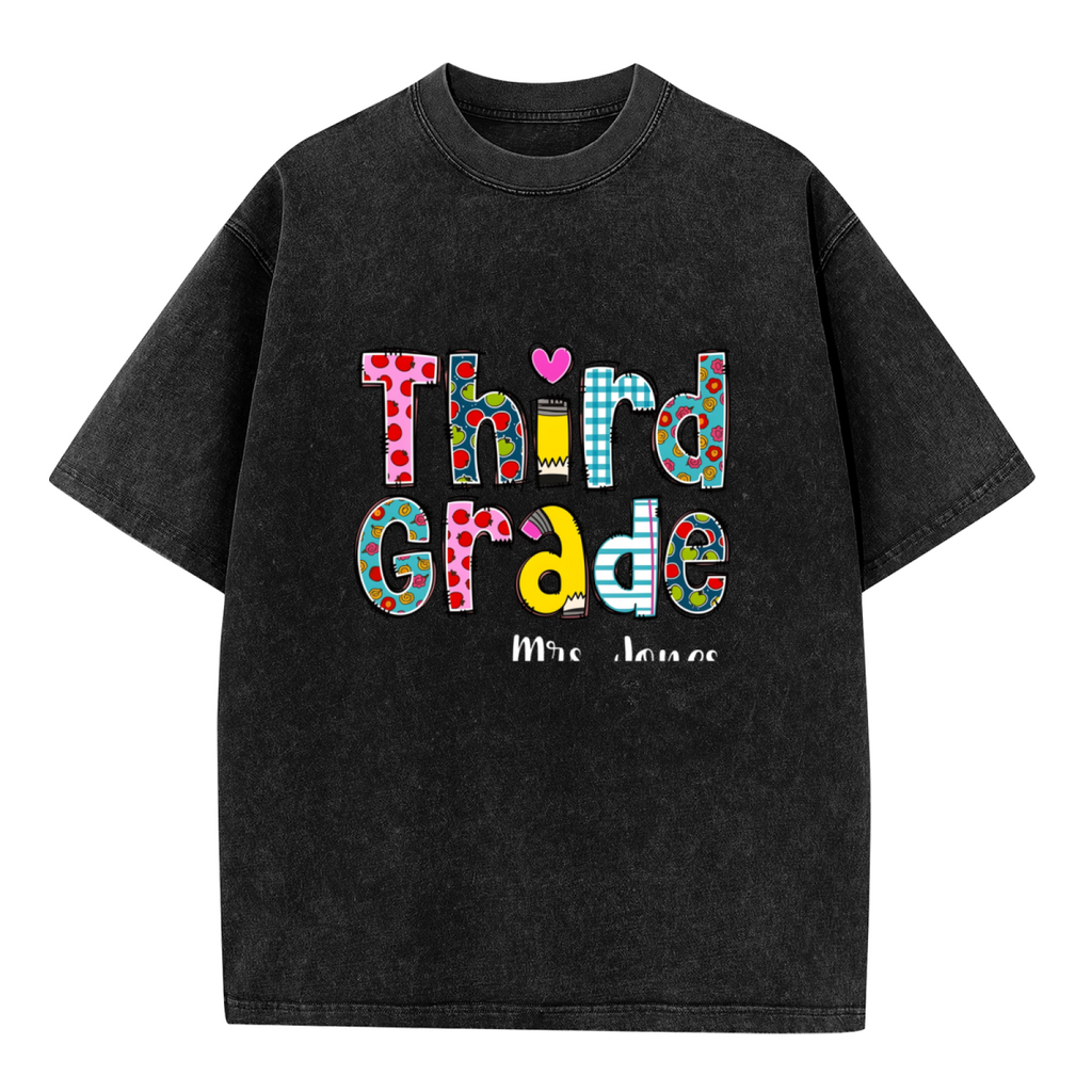 Custom Teacher 3rd Grade washed graphic T-shirt product image