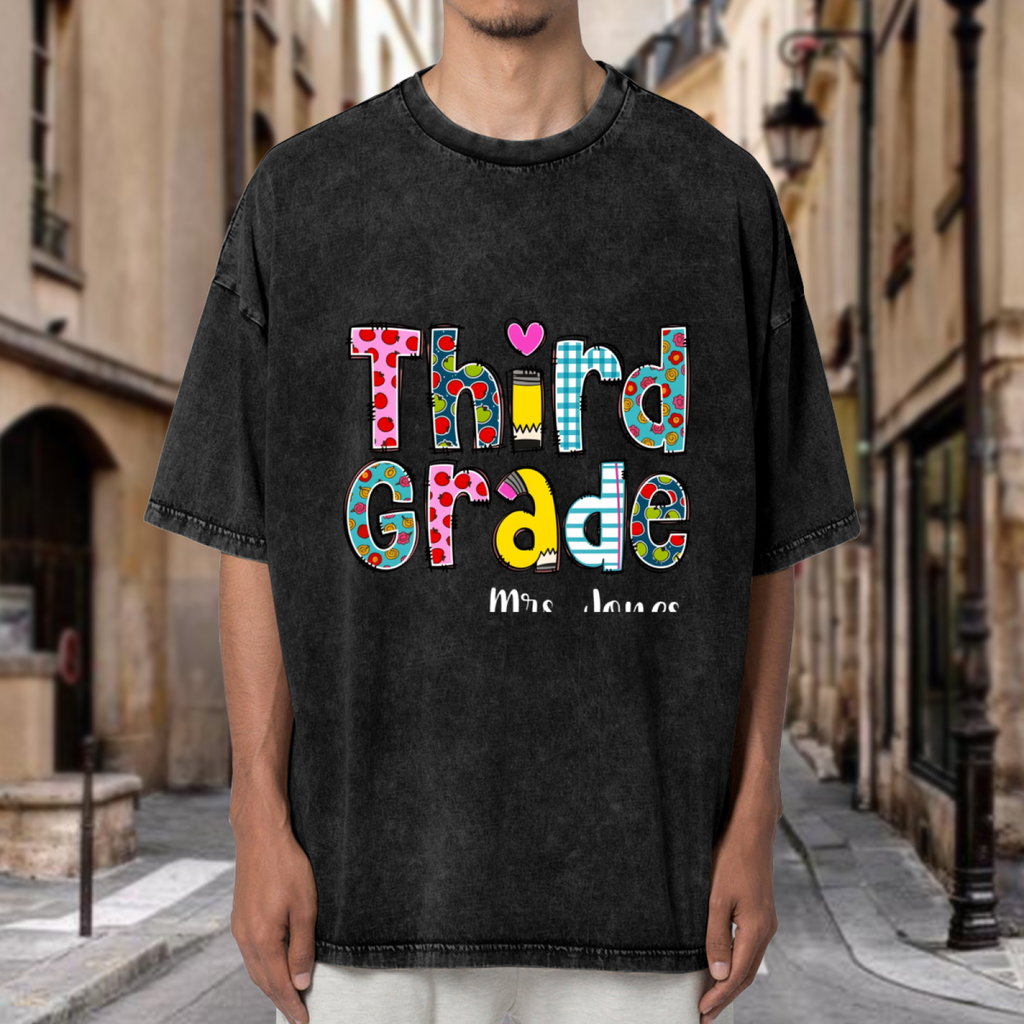 Custom Teacher 3rd Grade washed graphic T-shirt product image
