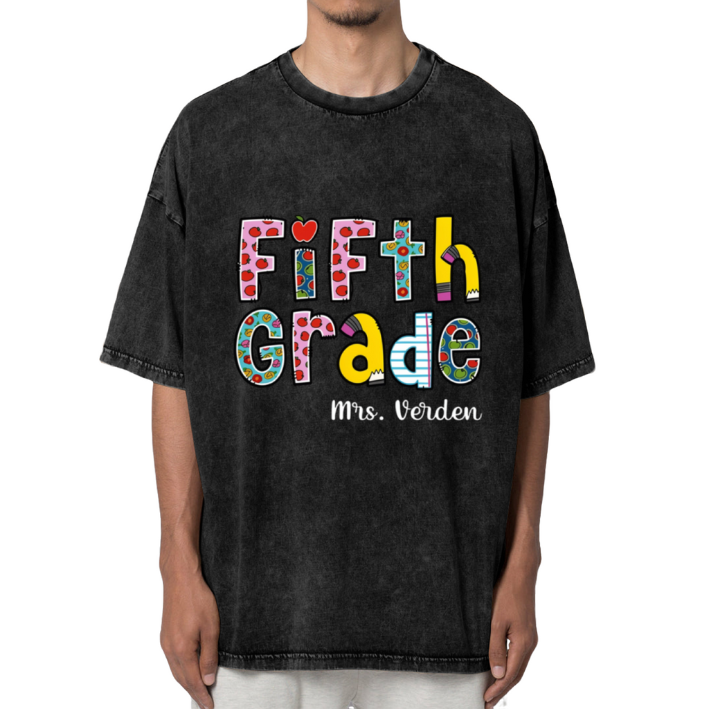 Teacher Name washed graphic T-shirt product image