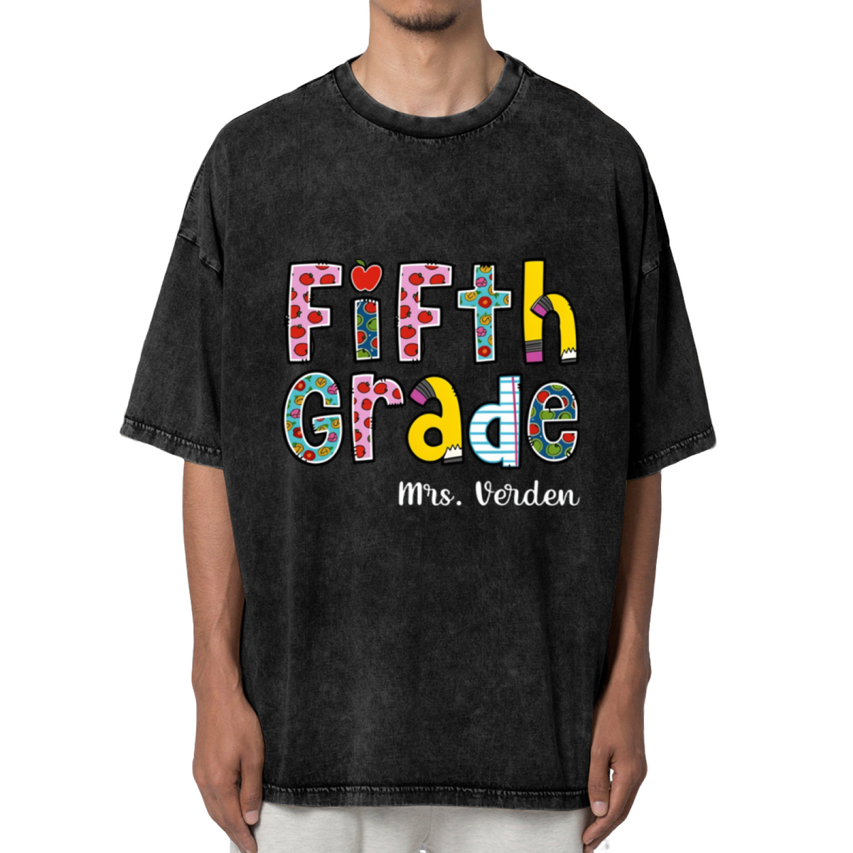 Teacher Name washed graphic T-shirt product image