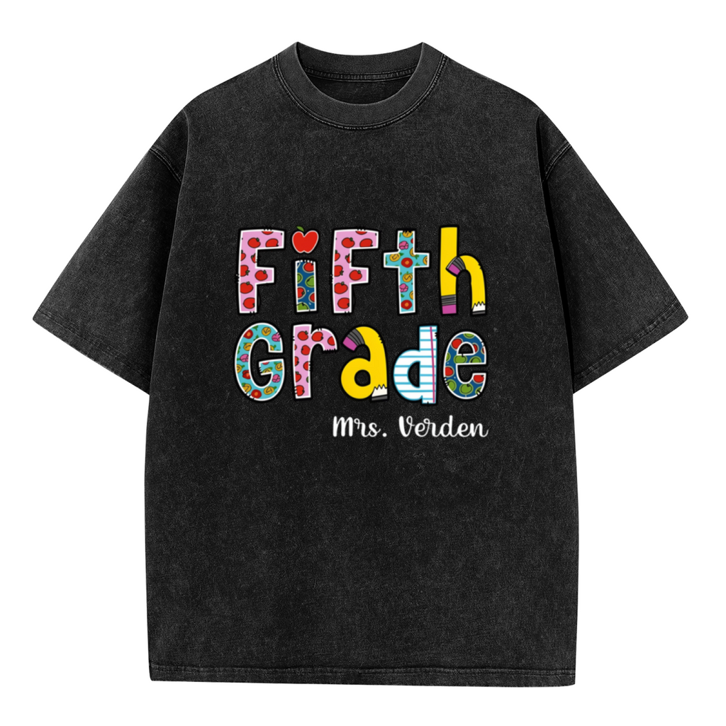 Teacher Name washed graphic T-shirt product image