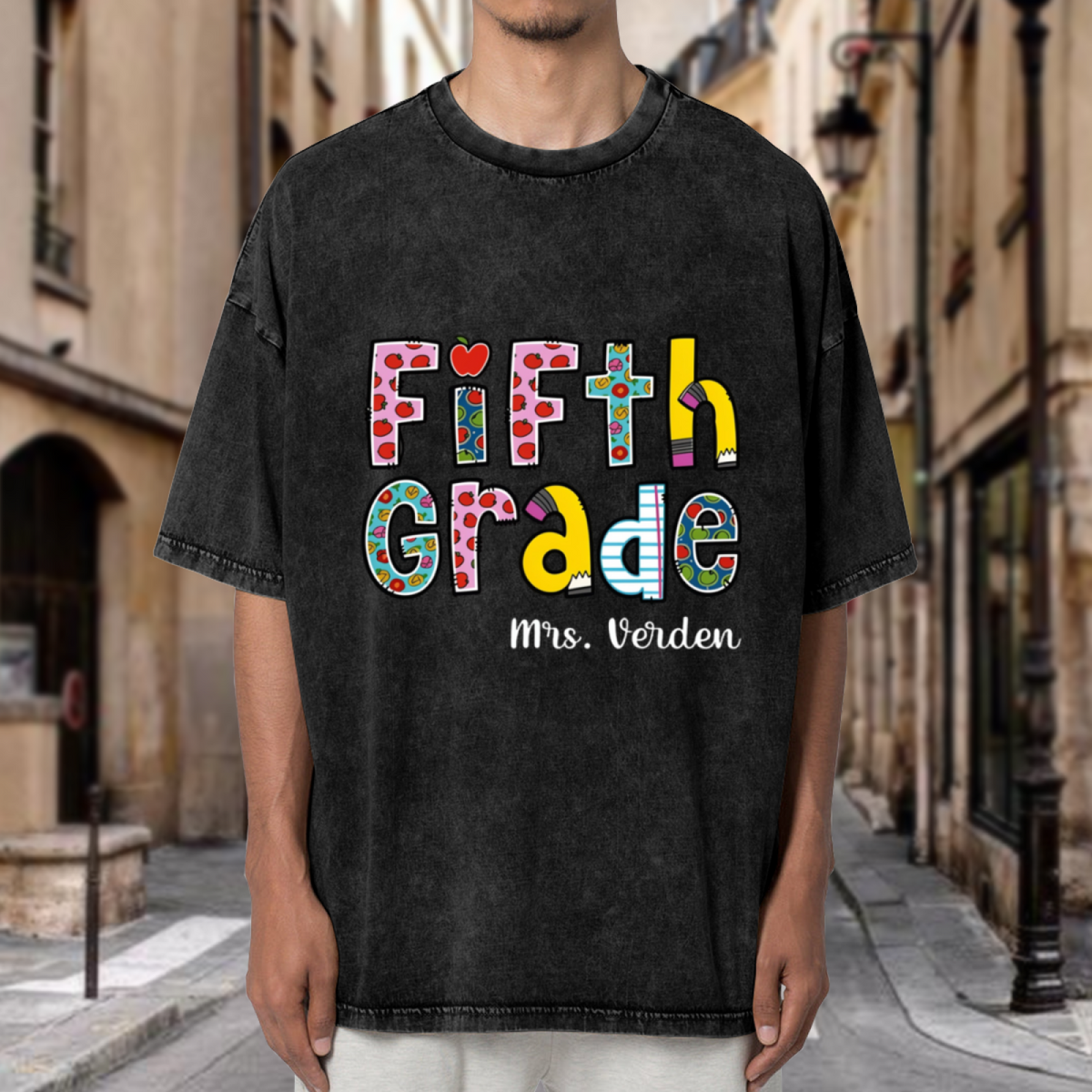 Teacher Name washed graphic T-shirt product image