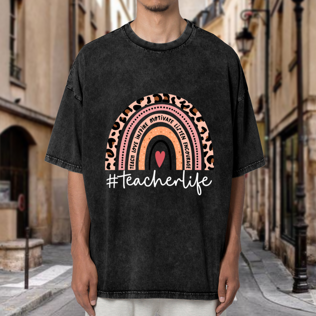 Teacher Life Rainbow washed graphic T-shirt product image