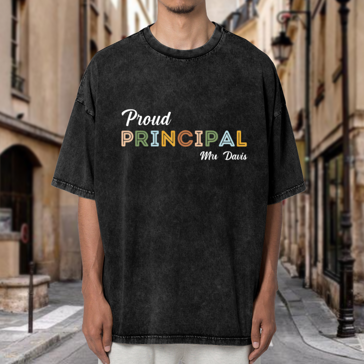 Custom Proud Principal School Administrator washed graphic T-shirt product image