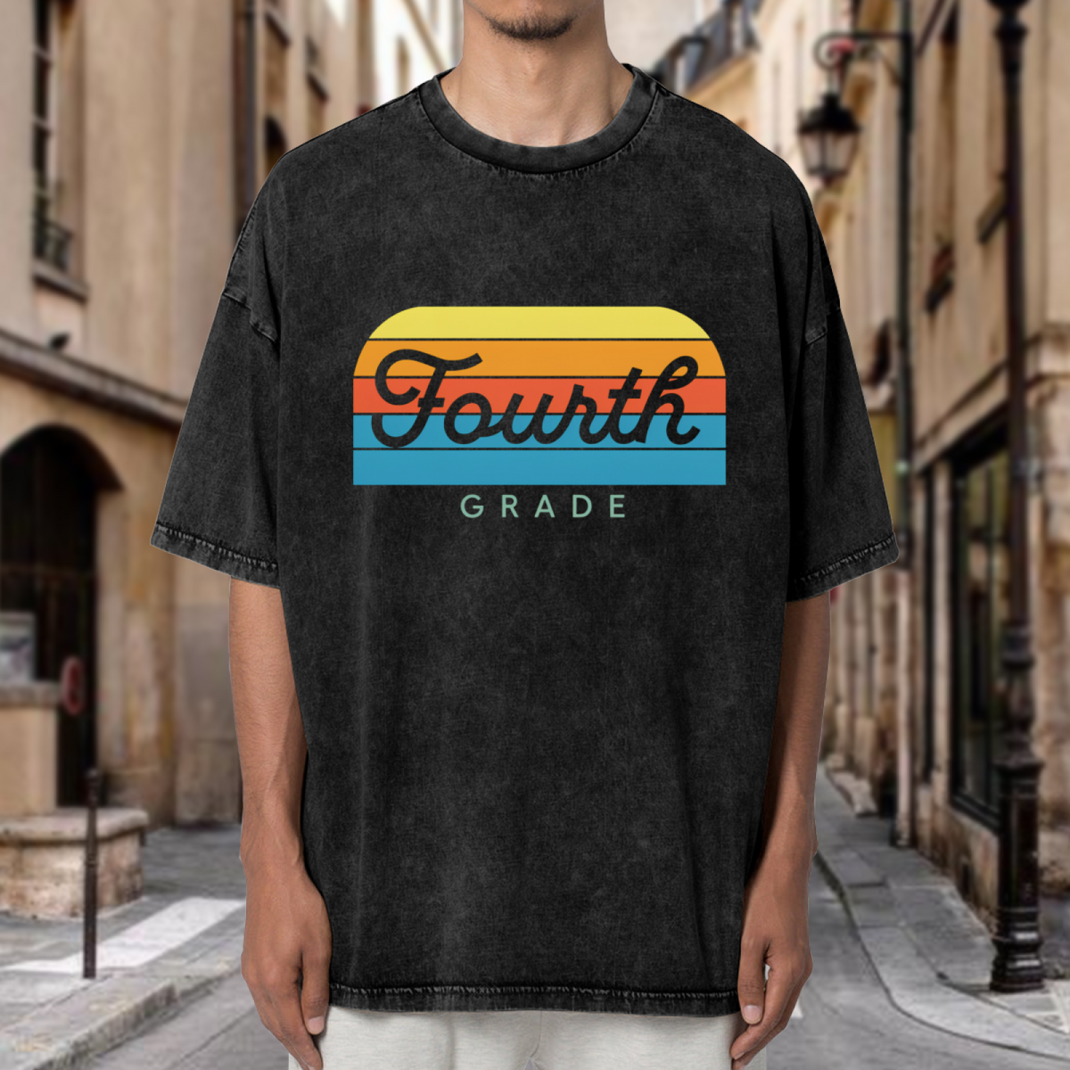 Retro Fourth Grade Teacher washed graphic T-shirt product image