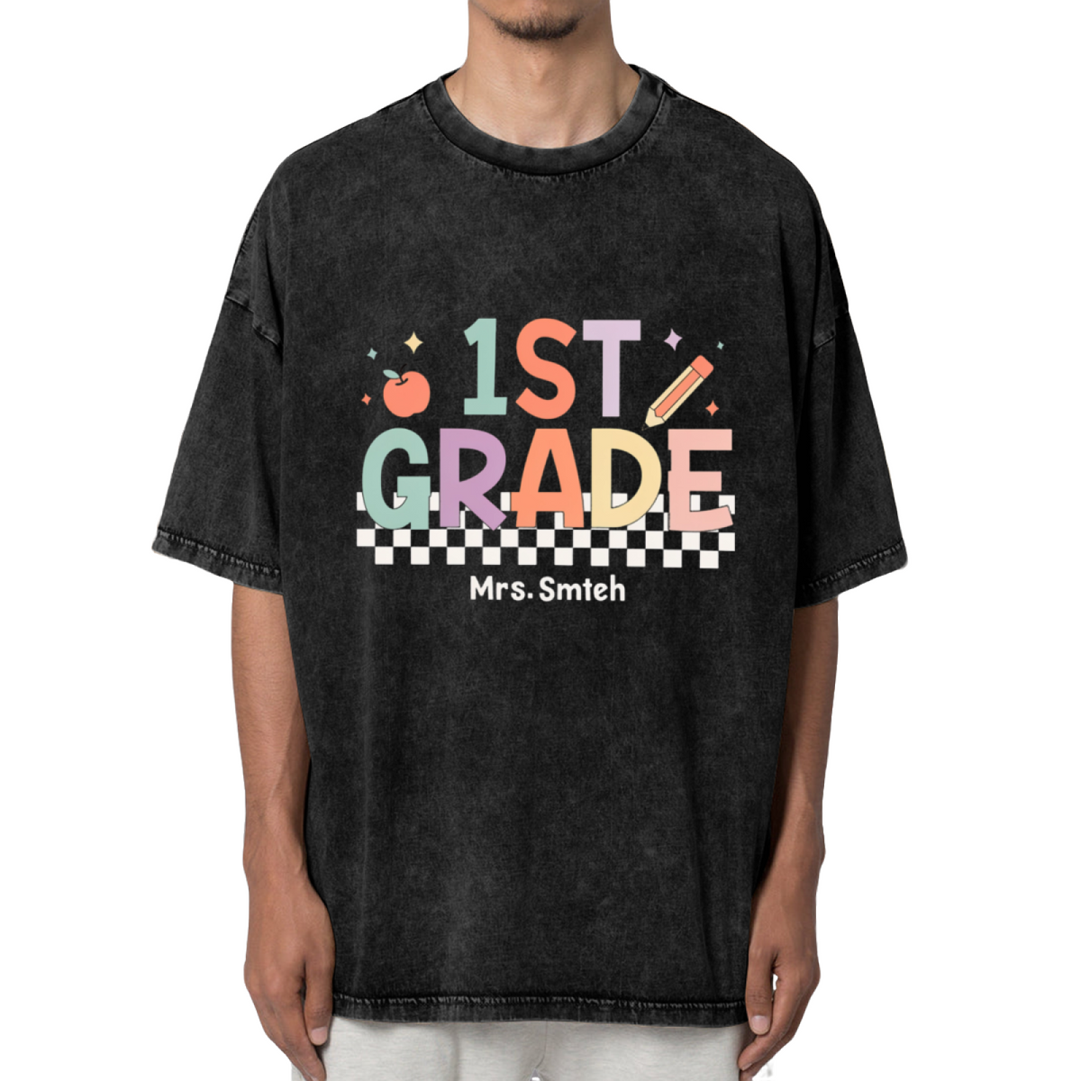 Custom Elementary Teacher washed graphic T-shirt product image