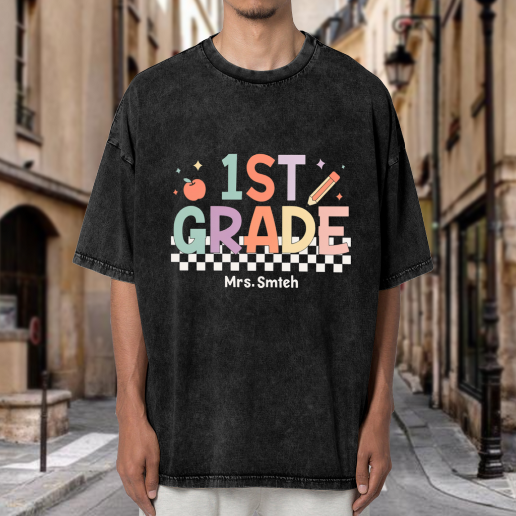 Custom Elementary Teacher washed graphic T-shirt product image