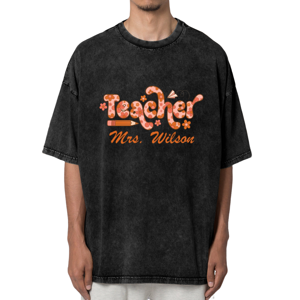 Custom Floral Teacher washed graphic T-shirt product image
