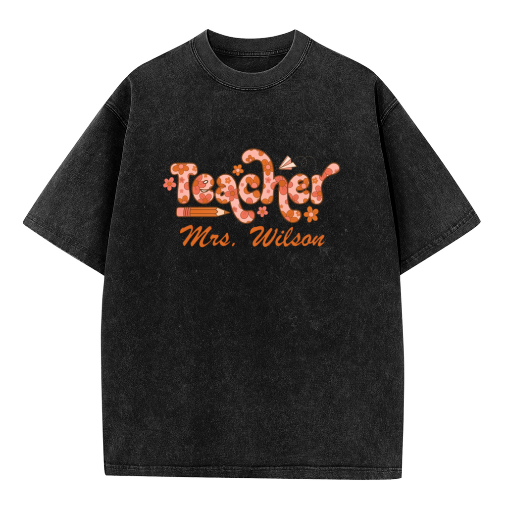 Custom Floral Teacher washed graphic T-shirt product image