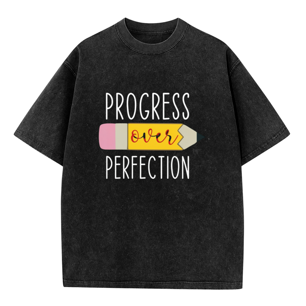 Progress Over Perfection Teacher washed graphic T-shirt product image
