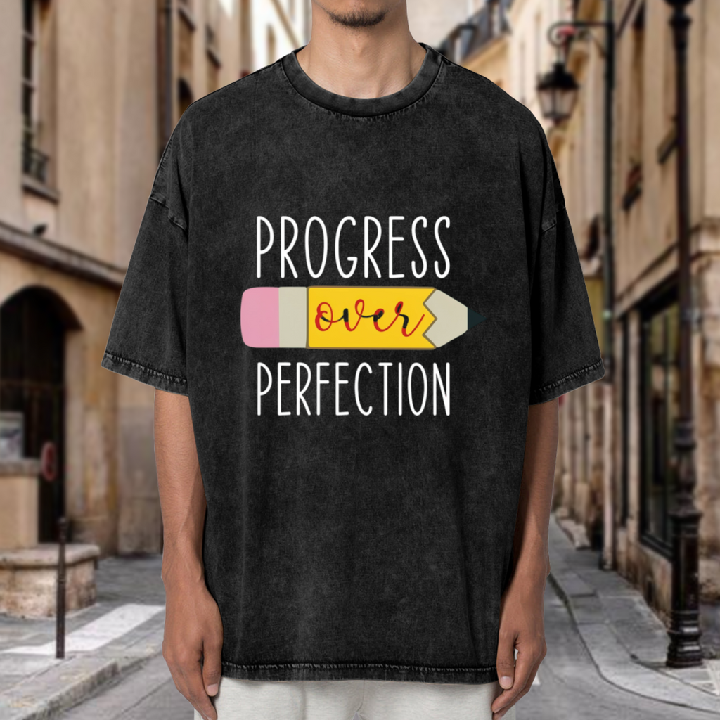 Progress Over Perfection Teacher washed graphic T-shirt product image