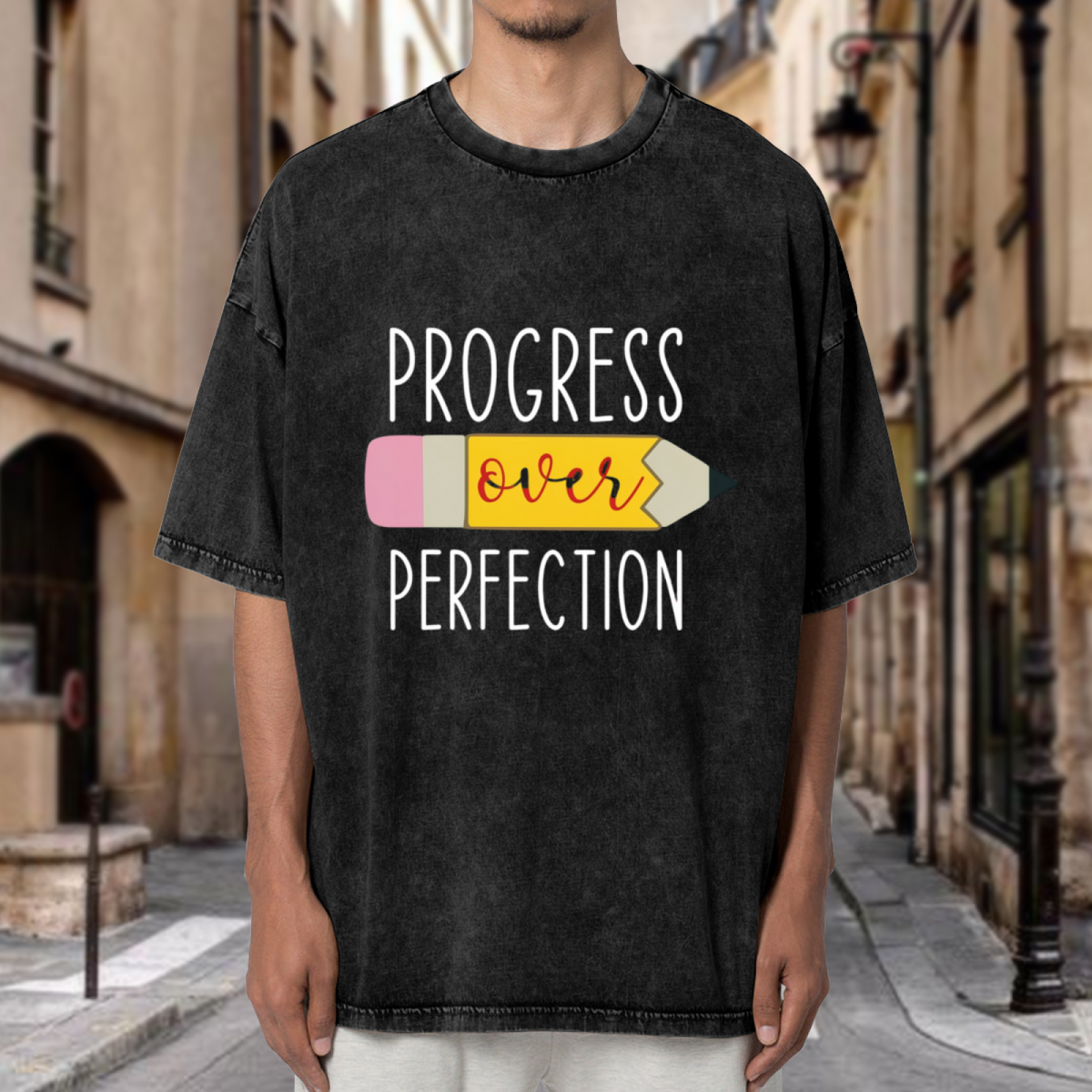 Progress Over Perfection Teacher washed graphic T-shirt product image