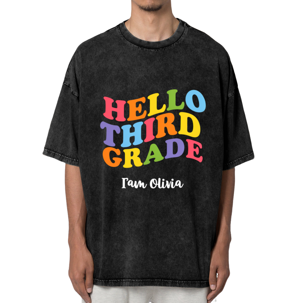 Custom Hello 3rd Grade Teacher washed graphic T-shirt product image