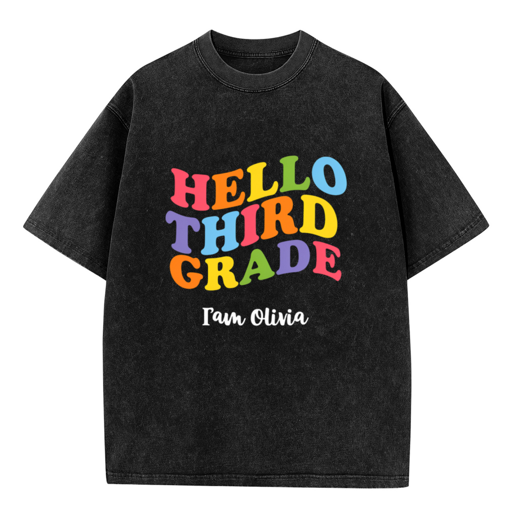 Custom Hello 3rd Grade Teacher washed graphic T-shirt product image