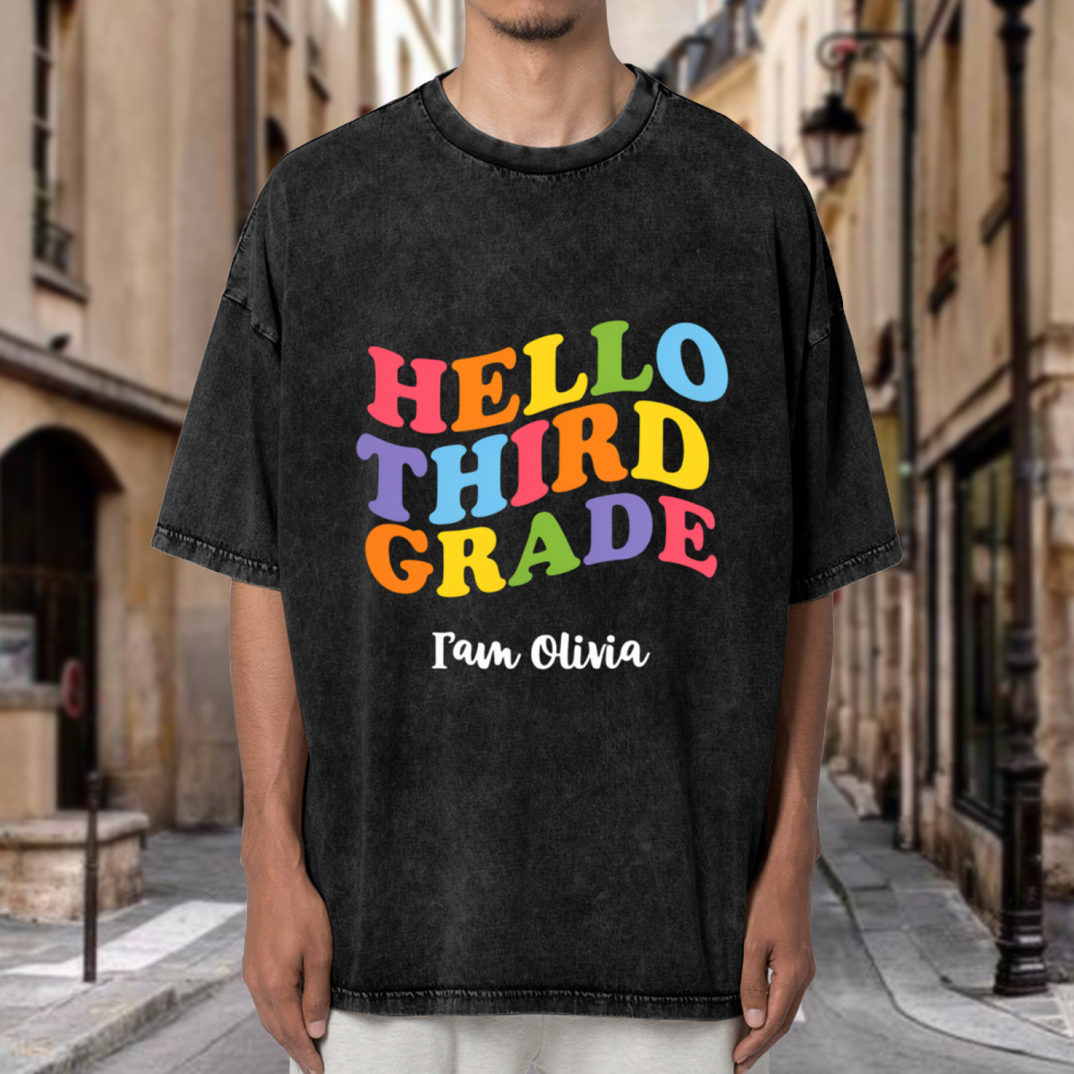 Custom Hello 3rd Grade Teacher washed graphic T-shirt product image