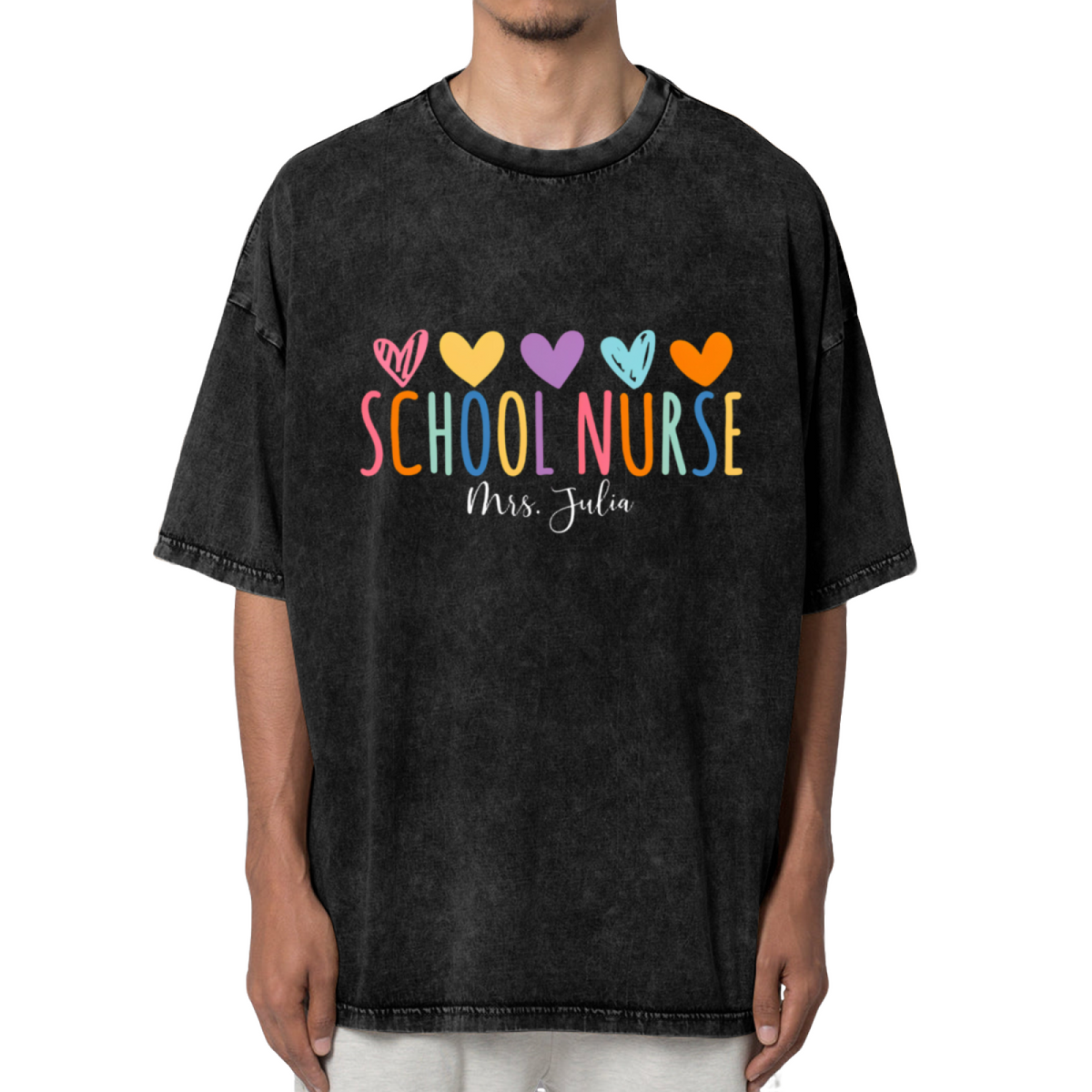 Custom School Nurse washed graphic T-shirt product image