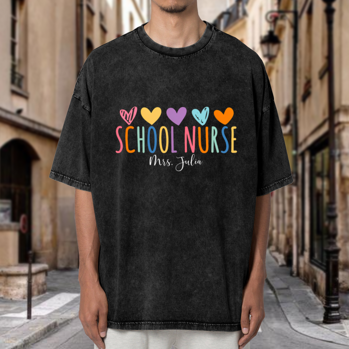 Custom School Nurse washed graphic T-shirt product image
