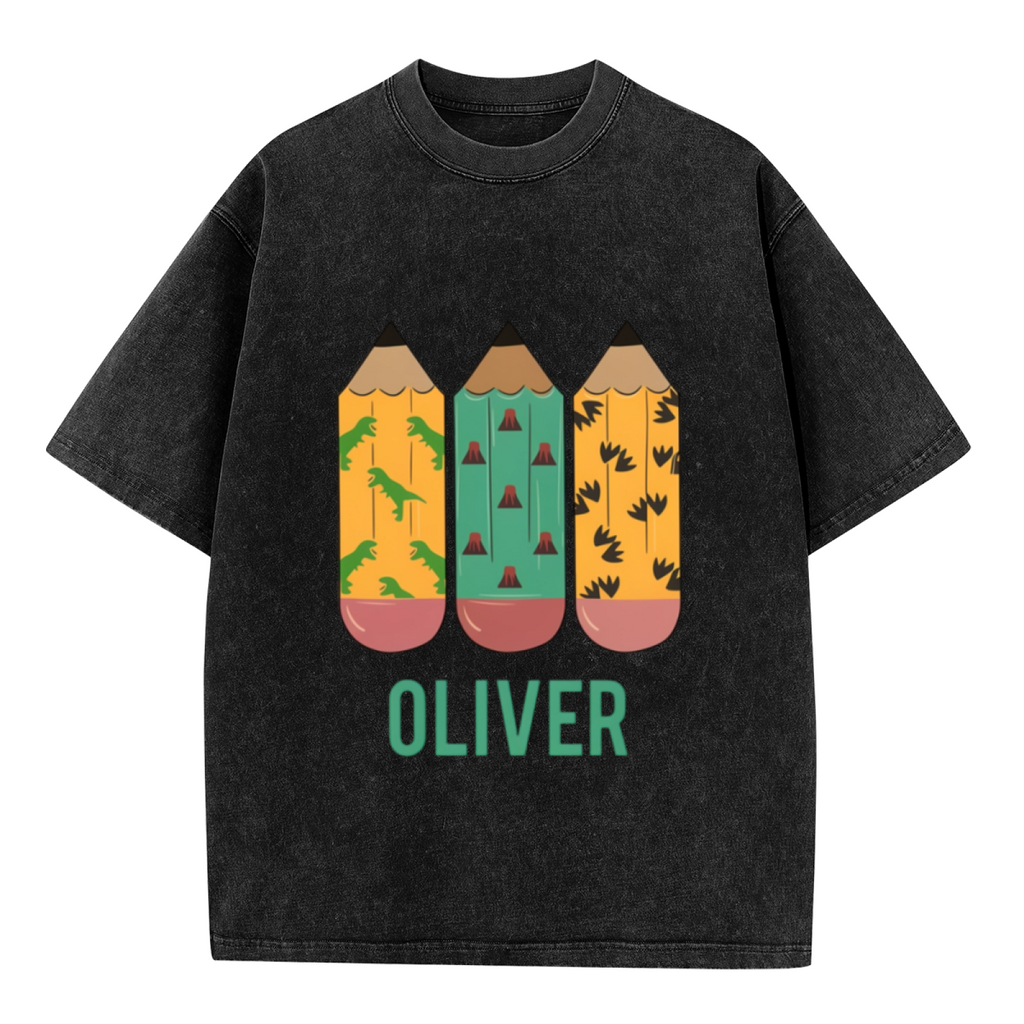 Custom Dinosaur Pencil washed graphic T-shirt product image