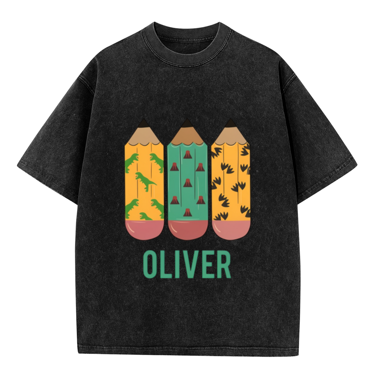 Custom Dinosaur Pencil washed graphic T-shirt product image