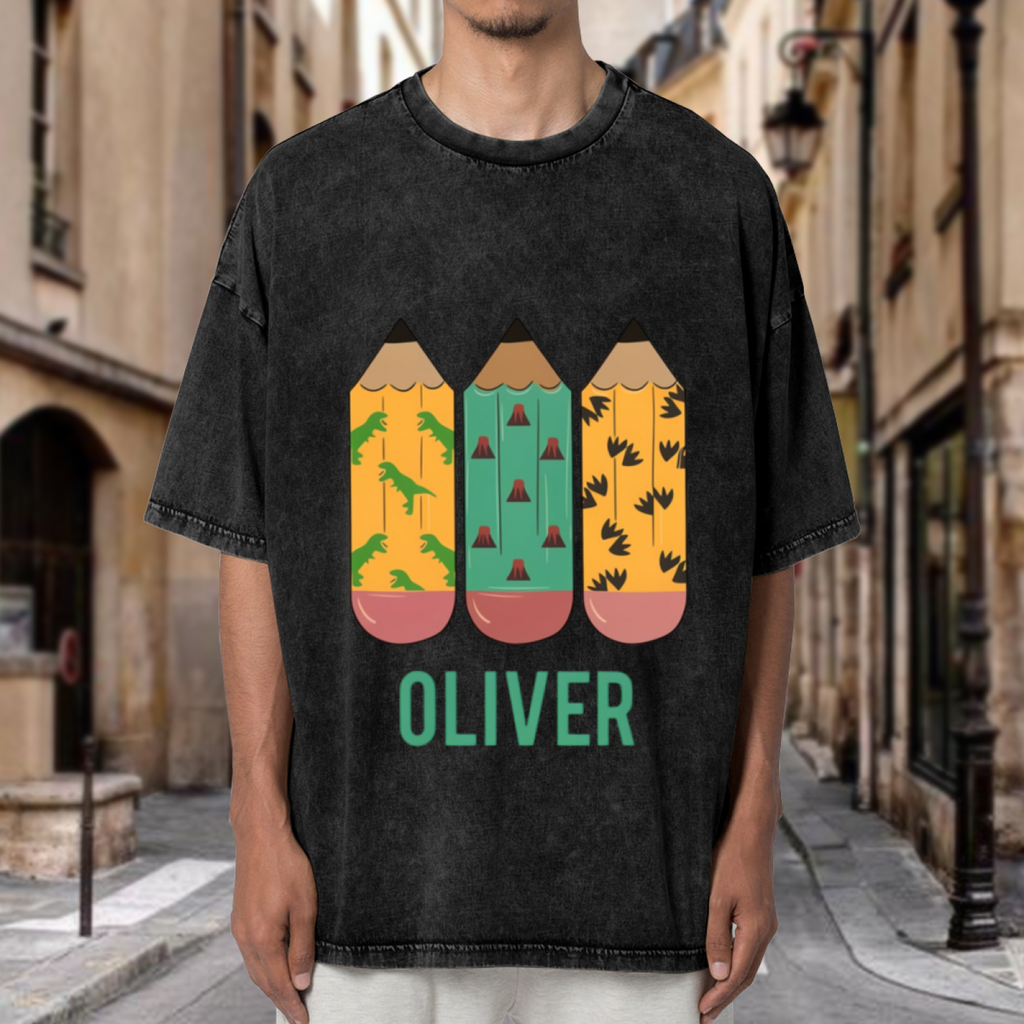 Custom Dinosaur Pencil washed graphic T-shirt product image
