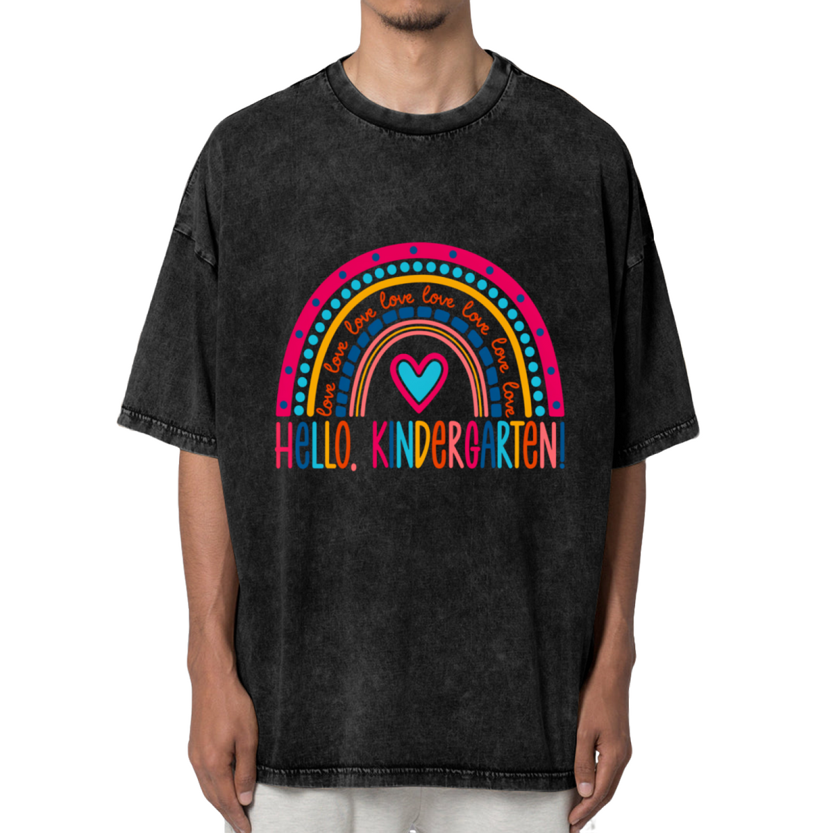 Colorful Rainbow Kindergarten Teacher washed graphic T-shirt product image