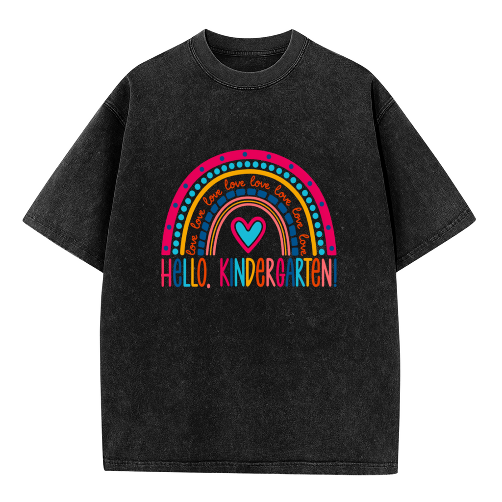 Colorful Rainbow Kindergarten Teacher washed graphic T-shirt product image