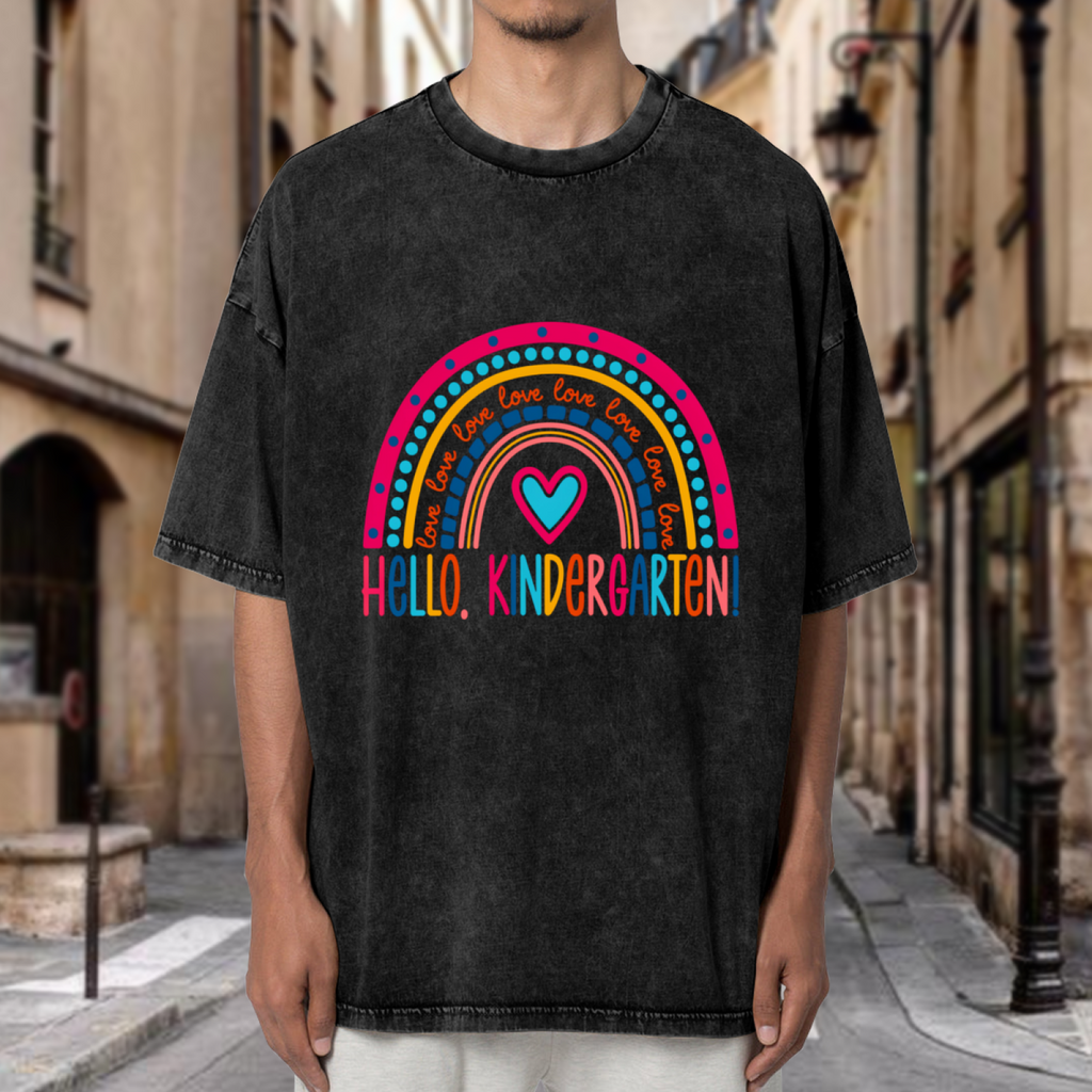 Colorful Rainbow Kindergarten Teacher washed graphic T-shirt product image