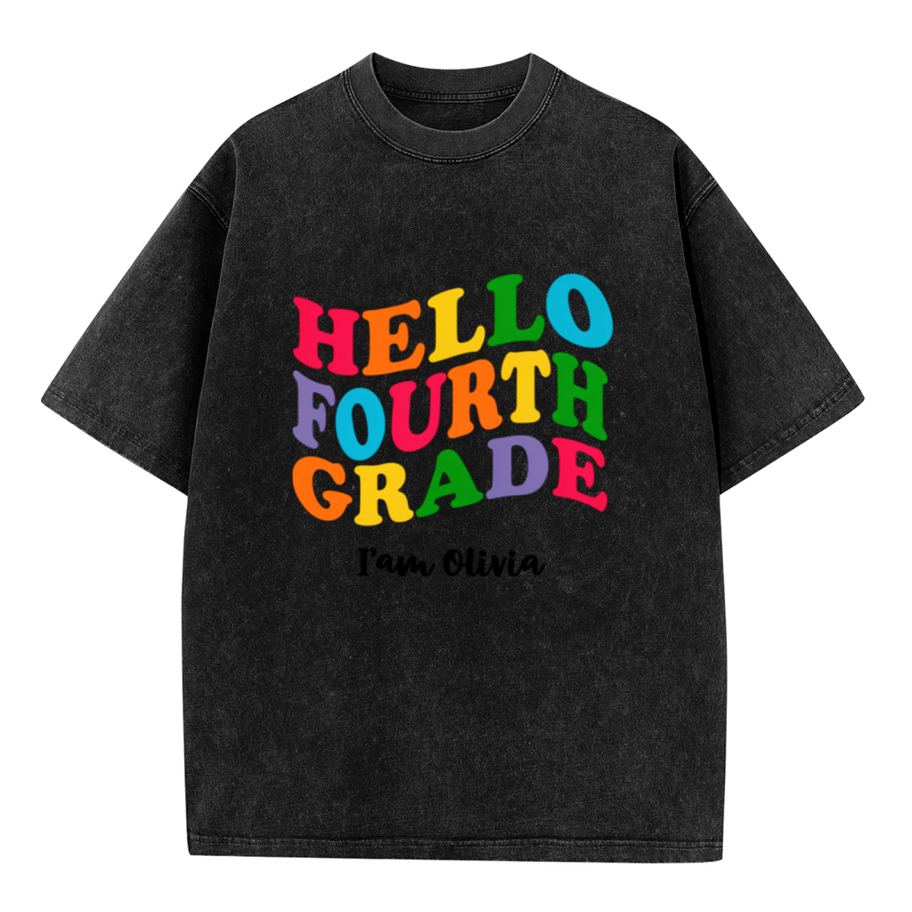 Hello Fourth Grade Teacher washed graphic T-shirt product image